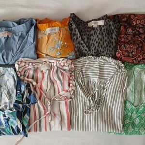 Lot 8 Pcs Loft Multicolor Sz Variety Petite&regular Shirt Shortsleeves Pre-owned